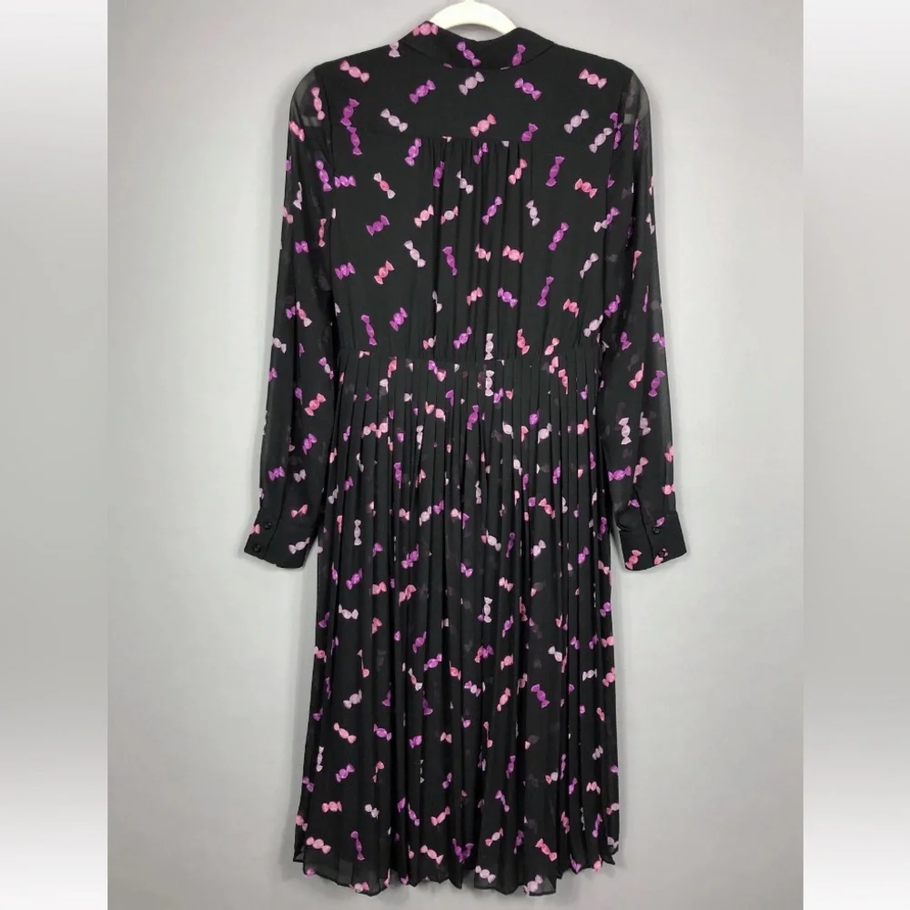 Kate Spade Sweets Candy Print Chiffon Shirt Dress SZ 6 Black Pink Purple Formal